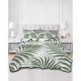 thumbnail image 2 of Quilts Twin-XL Size Bedding Set, Green Palm Leaves Lightweight Quilted Comforter, Summer Botanical Tropical Plants Soft Reversible Bedspread Coverlet with Pillow Covers for All Season, 68" x 98", 2 of 7