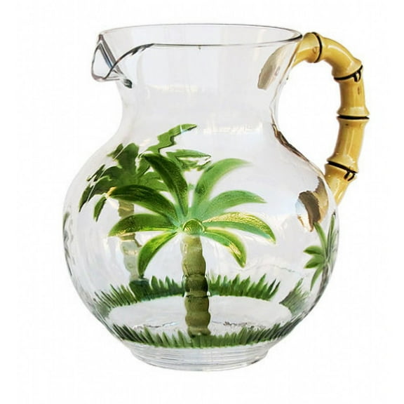 HomeRoots 3 Quart Clear And Green Palm Tree Acrylic Pitcher