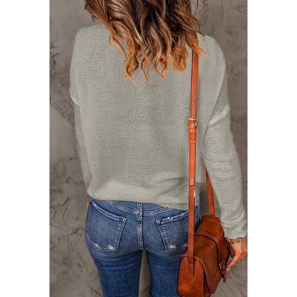 ABPHQTO Suéter gris liso con hombros caídos para mujer