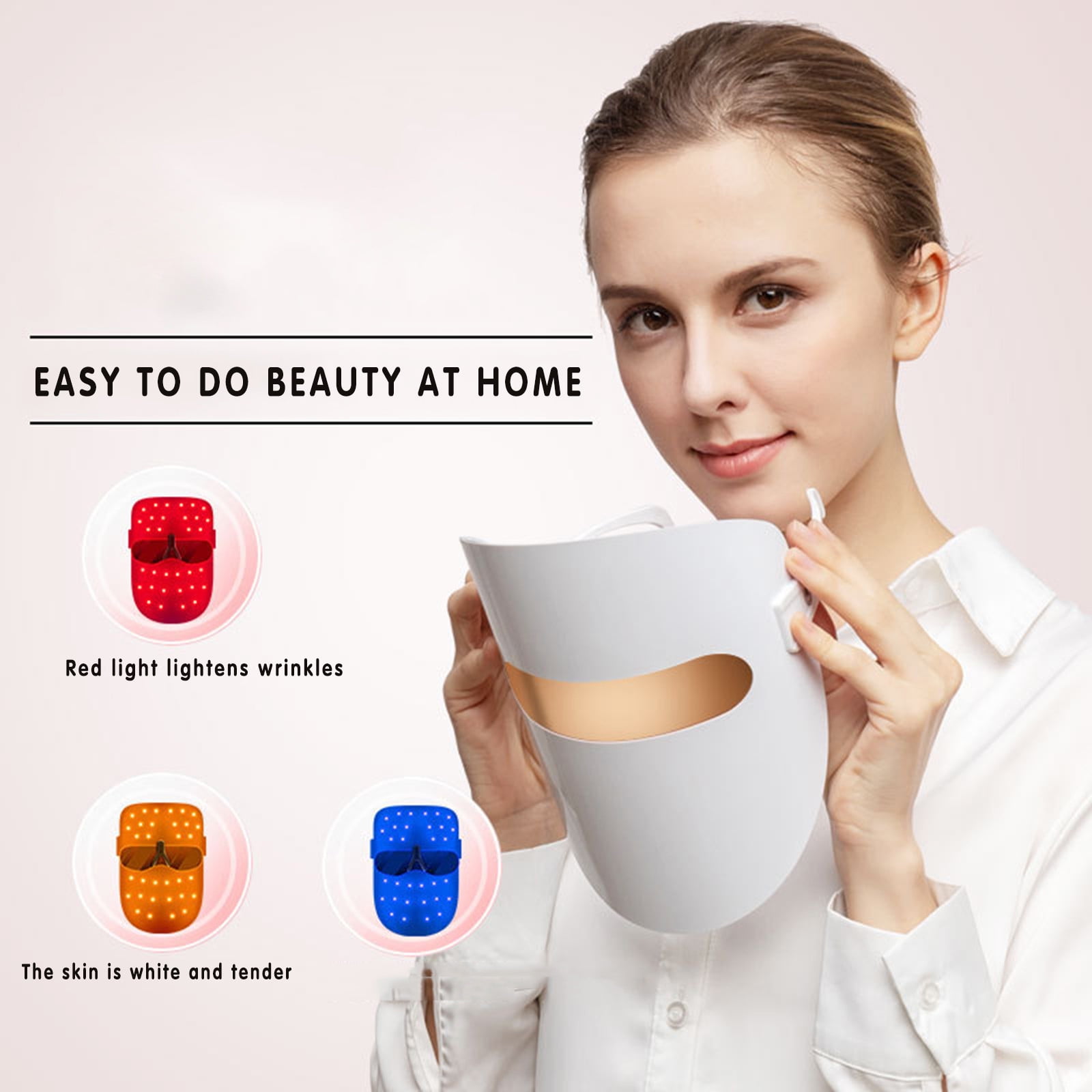 Red Light Therapy for Face,White Light Mask for Anti-Aging and Skin Care at Home,LED Face Mask Light Therapy Adjustable Brightness,USB Charging Light Mask for Skin Brightening and Rejuvenation