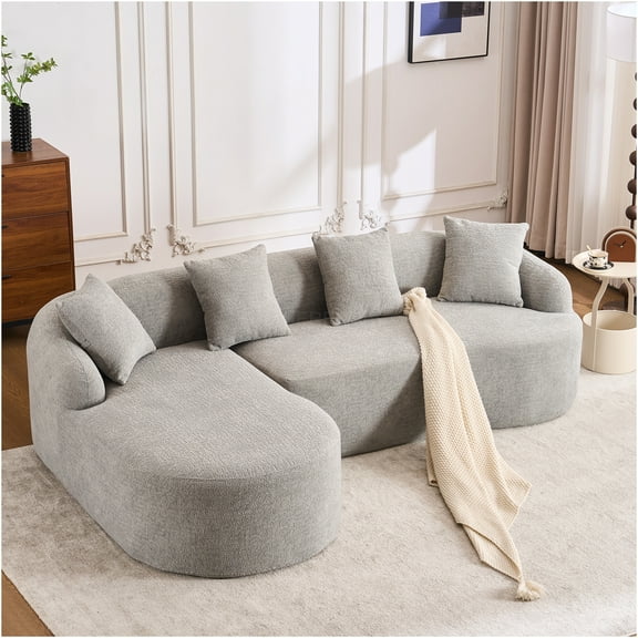 JERFIT Modern L-Shaped Sectional Sofa with Curved Chaise, Light Gray Chenille Fabric Couch for Living Room, Apartment Lounge