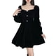 thumbnail image 5 of Vestido Para NiñAs Color SóLido Cuello Cuadrado Puff Manga Larga Delgado Fruncido Vestido De Noche XBTCLXEBCO Negro;M, 5 of 6