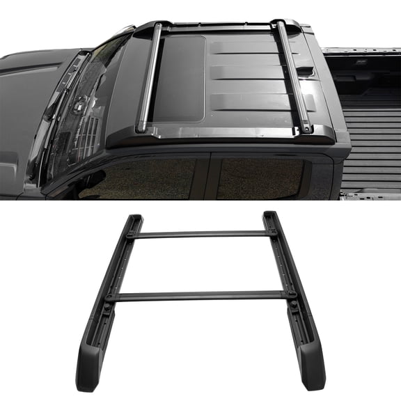 Ikon Motorsports Roof Rack Cross Bars w/ Slide Rail for 2024-2026 Toyota Tacoma Double Cab, Black Aluminum OE V2 Style Luggage Carrier