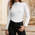 thumbnail image 2 of larppty Women's Long Sleeve Tops Mock Neck Ribbed Knit Slim Fit Pleated Basic T Shirts Lightweight Sweater Going Out Clothes (White, M), 2 of 6