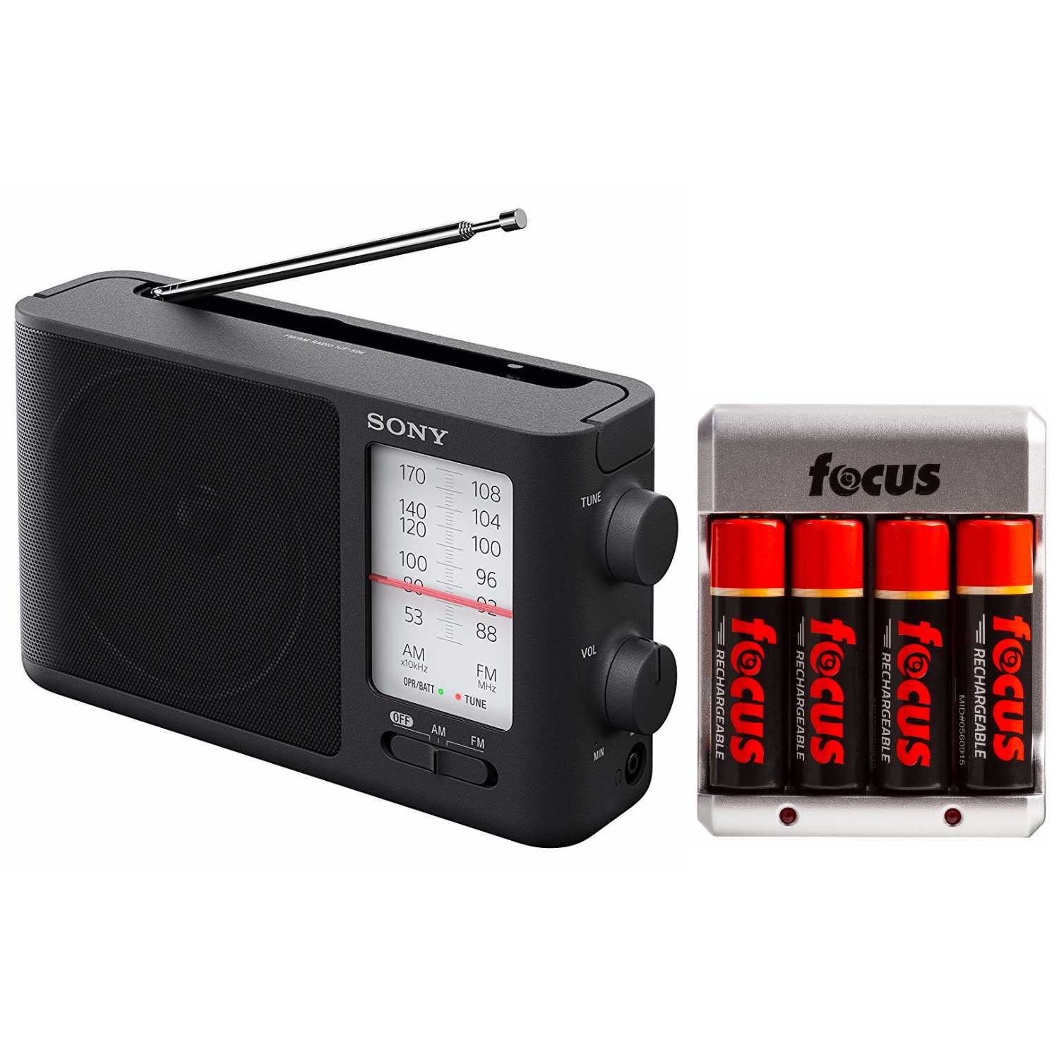 Sony ICF-506 Analog Tuning Portable FM/AM Radio w/ NiMH 4 AA Batteries   Charger - Walmart.com
