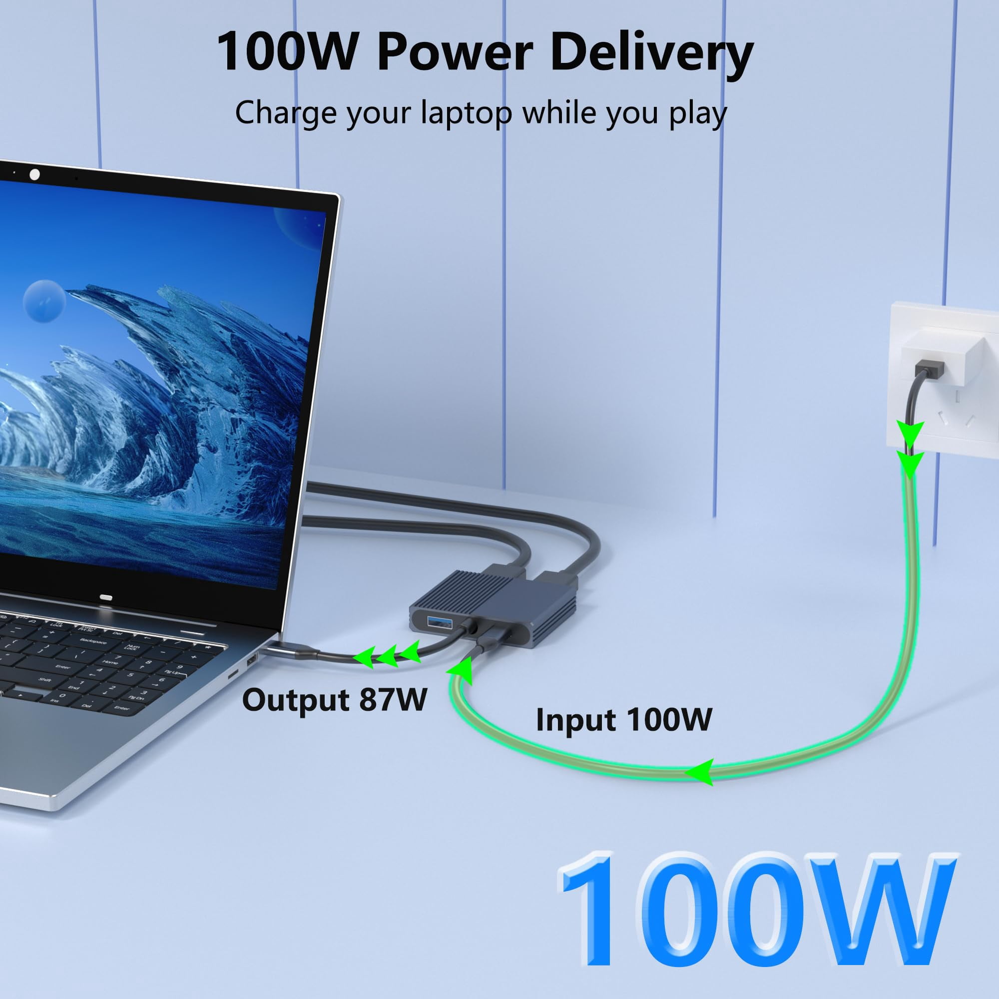 HDMI Splitter for Dual Monitors, Dual HDMI Adapter for 2 Monitors with USB3.0, 100W PD, HDTV Splitter Extended Display, USB C Hub Multiple Port, Laptop Docking Station for Dell/HP/Mac