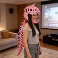 thumbnail image 3 of 29.5" Spinosaurus Plush Dino Outfit, Outfit Halloween Fun Dinosaur Skeleton Plush Costume with Spine Extension for Parties, Wearable Dino Skeleton Plush (Pink), 3 of 4