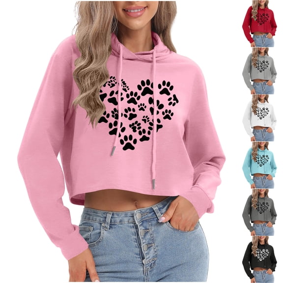 mihongmao Valentine Oversized Hoodies for Women Winter Solid Color Printed Long-Sleeved Round Neck Long-Sleeved Pullover Top Red S