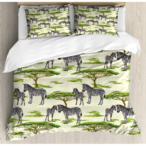 Zebra Duvet Cover Set King Size, Animals in a Safari Wildlife Arizona