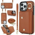 thumbnail image 2 of for iPhone 14 Pro Case Wallet with Strap for Women,Crossbody Lanyard and Wristlet Strap,Zipper Pocket,Credit Card Holder,Ring Stand,RFID Blocking Phone Wallet Cases(6.1 inch,Brown), 2 of 18