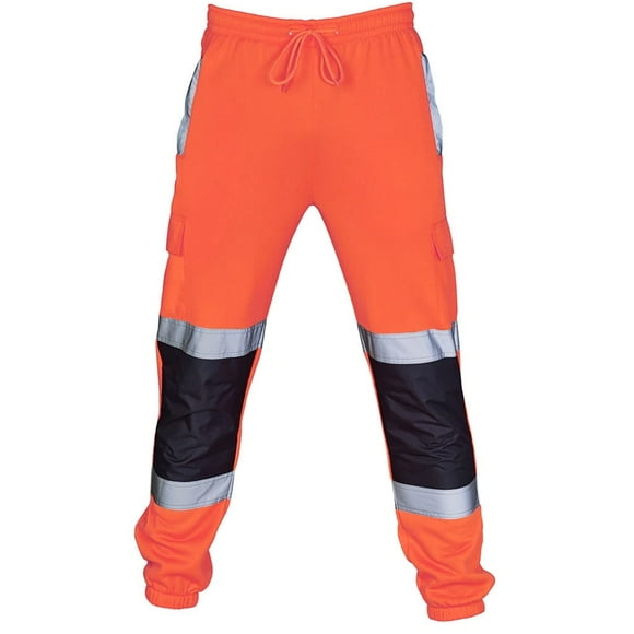 Men Road Work Pants High Visibility Safe Work Cargo Pants Patchwork Reflective Striped Casual Trouser Orange S