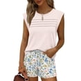 thumbnail image 4 of 2 Piece Short Sets for Women Summer Vacation Outfits Cap Sleeve Tops and Floral Shorts Set Hawaiian Beach Clothes Complexion 2XL, 4 of 6