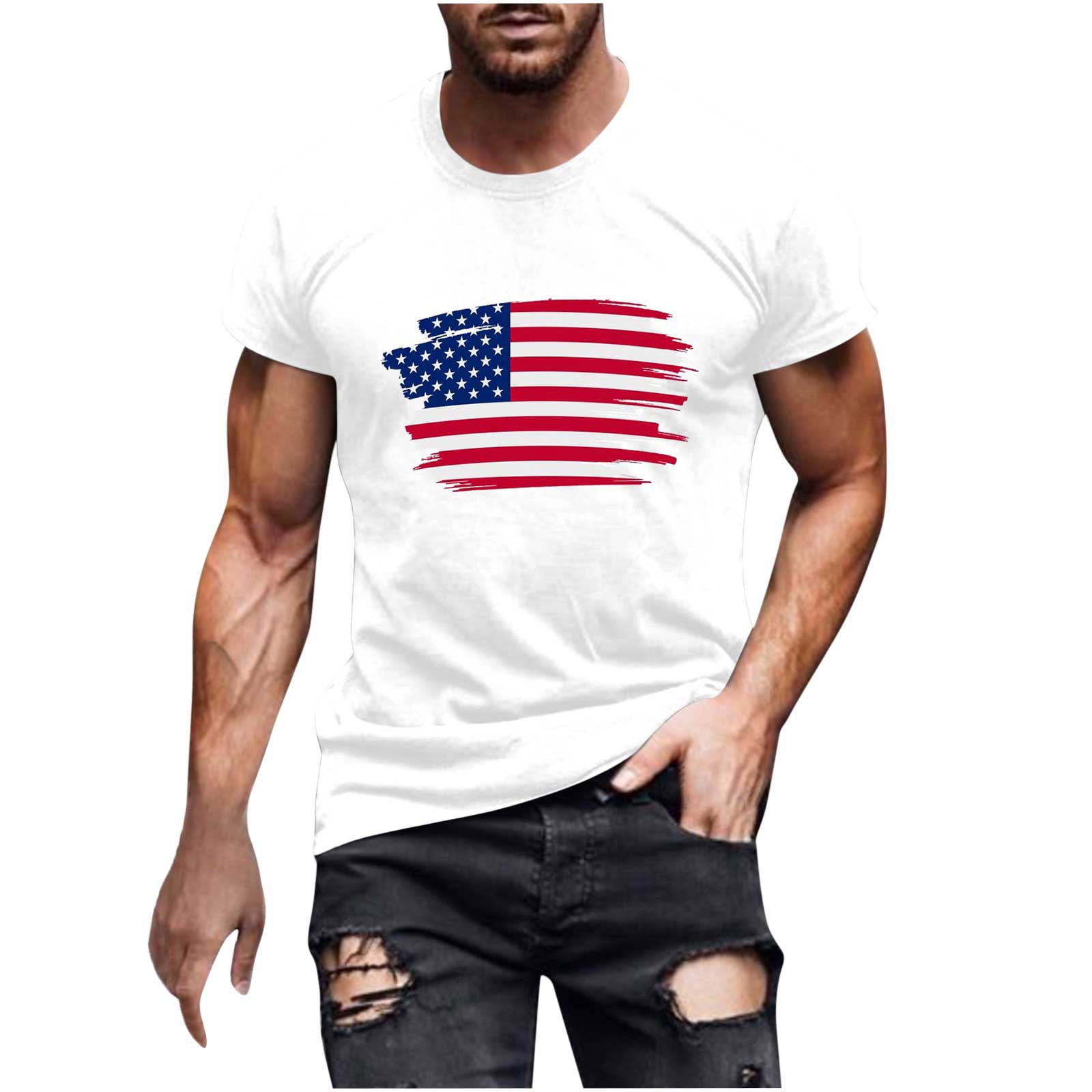 Ernkv Men's Cotton Fit Tops Clearance Short Sleeve Shirts Leisure Comfy Clothing Summer Holiday Round Neck Pullover Flag Tees Fashion White L - Walmart.com