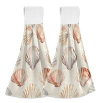 Yayeee Kitchen Hanging Hand Towels Set of 2 with Loop Bathroom Absorbent Tie Towel, Purple Seashell