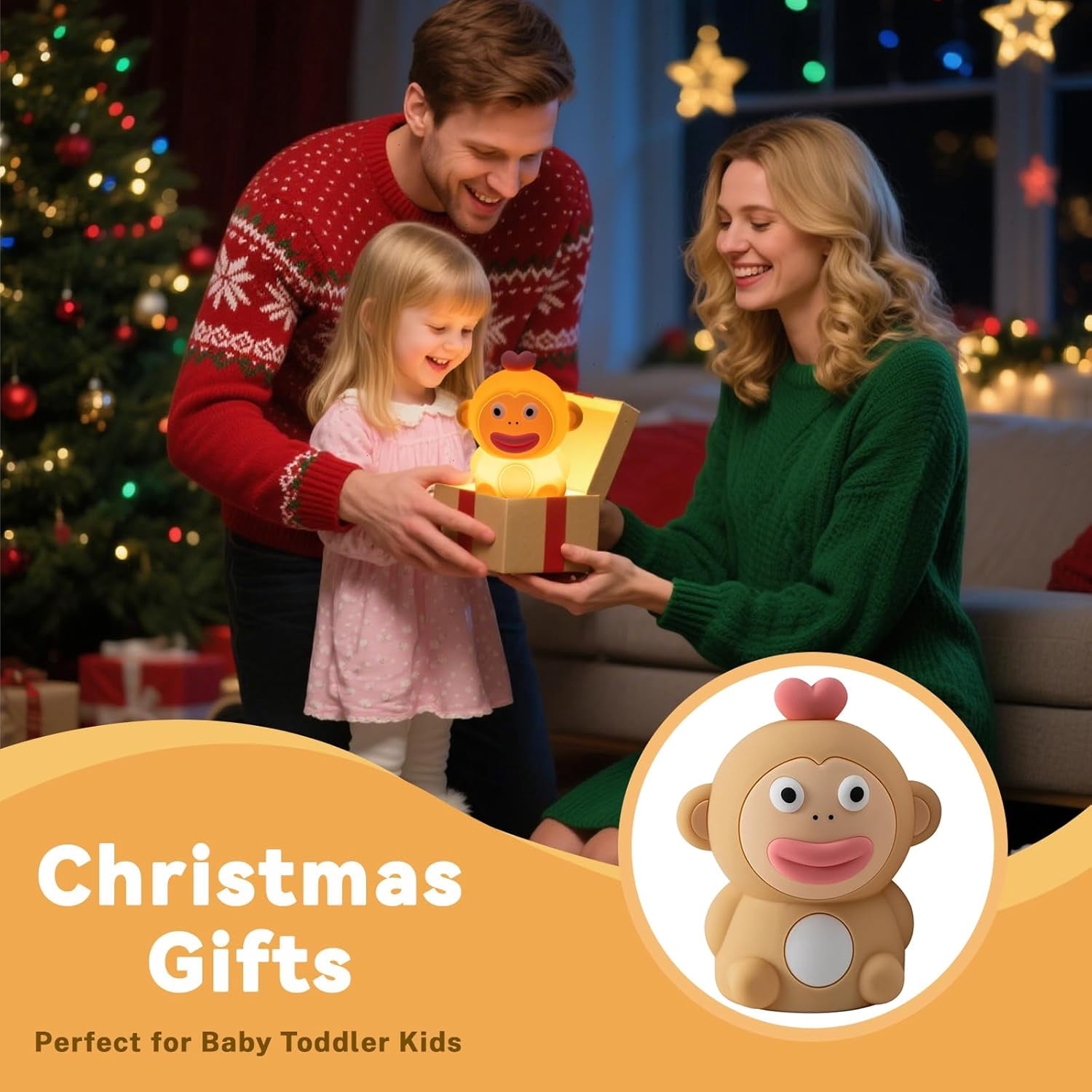 Monkey Night Light for Kids, Funny Big Mouth Squishy Silicone Nursery Lamp, 3 Level Touch Dimmable with Timer, Rechargeable Baby Night Light, Gifts for Boys Girls