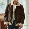 thumbnail image 2 of JDEFEG Jackets for Dad Men Plus Size Winter Coat Lapel Collar Long Sleeve Padded Leather Jacket Vintage Thicken Coat Sheepskin Jacket Fringe Coat for Men Brown Xxxl, 2 of 6