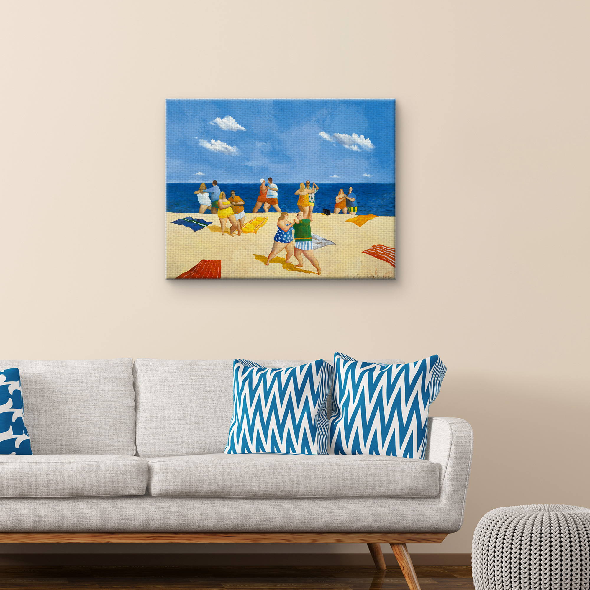 Masterpiece Art Gallery Tango Beach Dancing Couples By Michael Paraskevas Canvas Art Print 22" x 28"