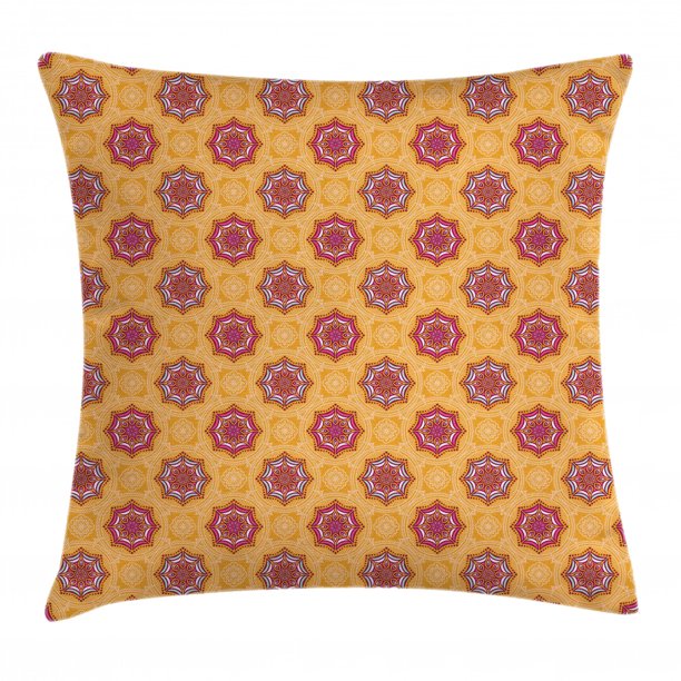 Ethnic Throw Pillow Cushion Cover, Tribal Composition of Flowers