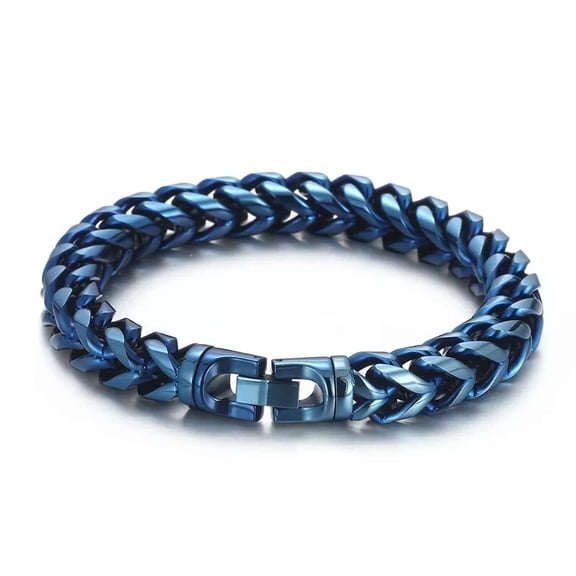 HOOUN Cool Blue Figaro Link Chain Bracelet Stainlss Steel Bracelet For Mens 10mm 9''