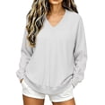 thumbnail image 2 of SSZMDLB Women Sweater Long Sleeve Loose Fit Casual Pullover Tops Solid Color Fall Winter Basic Soft Knit Blouses, White M, 2 of 6
