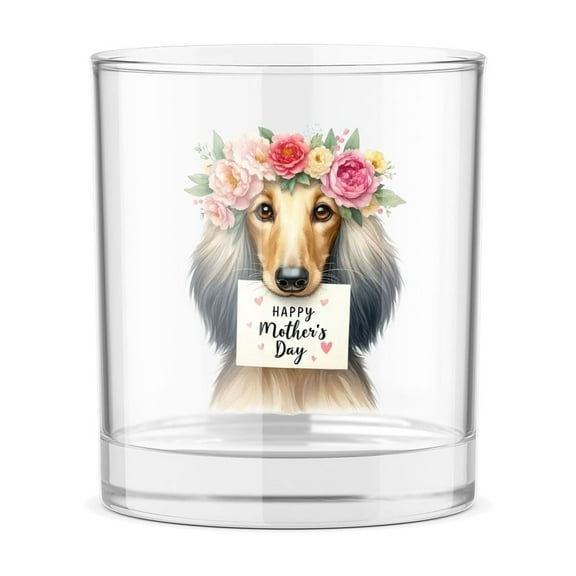 Happy Mother's Day Afghan Hound with Flower Crown and Greeting Card 11oz Whiskey Glass Mug Dog Lover Whiskey Cocktail Glasses Cup - 13004