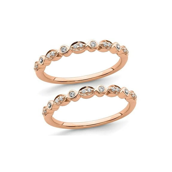 14K Rose Pink Gold 1/6 Carat (Ctw) Diamond Set of 2 Wedding Band Rings