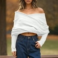 thumbnail image 2 of Towmus Women’s Fall Fashion Long Sleeve Off Shoulder V Neck Pullover Tops Asymmetric Hem Knit Cropped Sweater ,White ,XL, 2 of 5