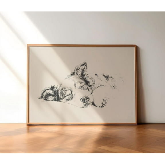 Australian Shepherd Sleeping Print, Dog Vintage Print, Dog Wall Art, Antique Vintage Painting, Dog Drawing Art, Puppy Illustration, Pet Gift Wall Art, Modern Wall Decor, 8x12 UNFRAMED