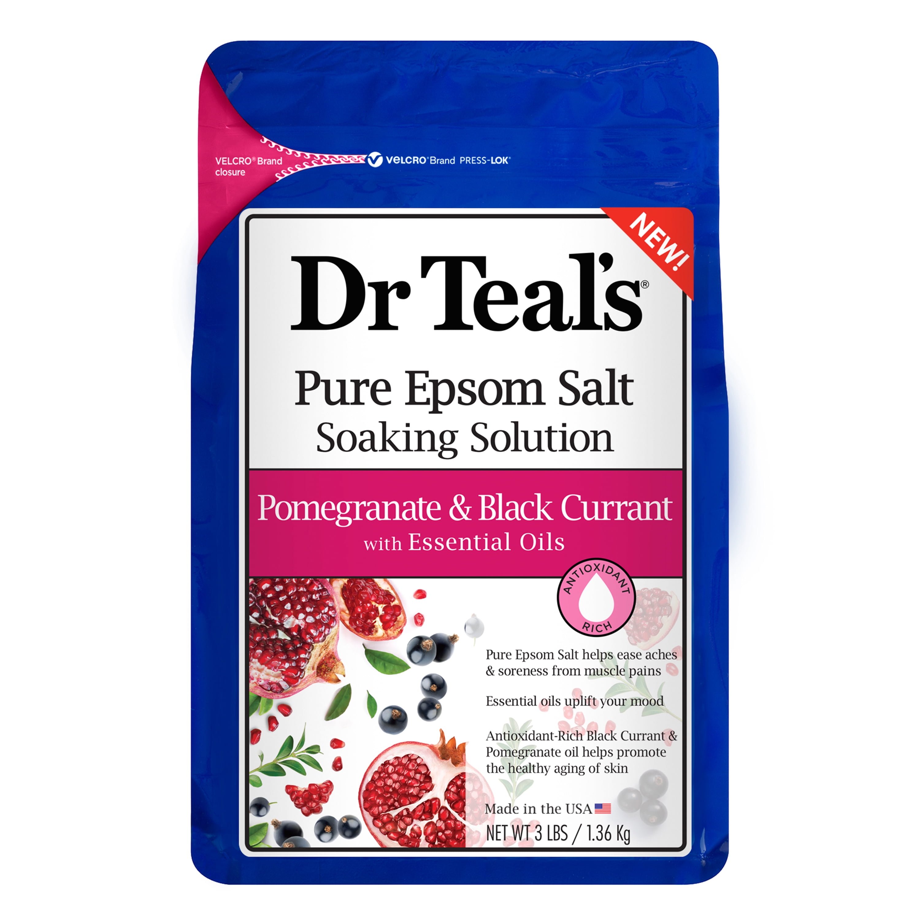 Dr Teal's Pure Epsom Salt Soak with Pomegranate Oil & Black Currant, 3 lbs