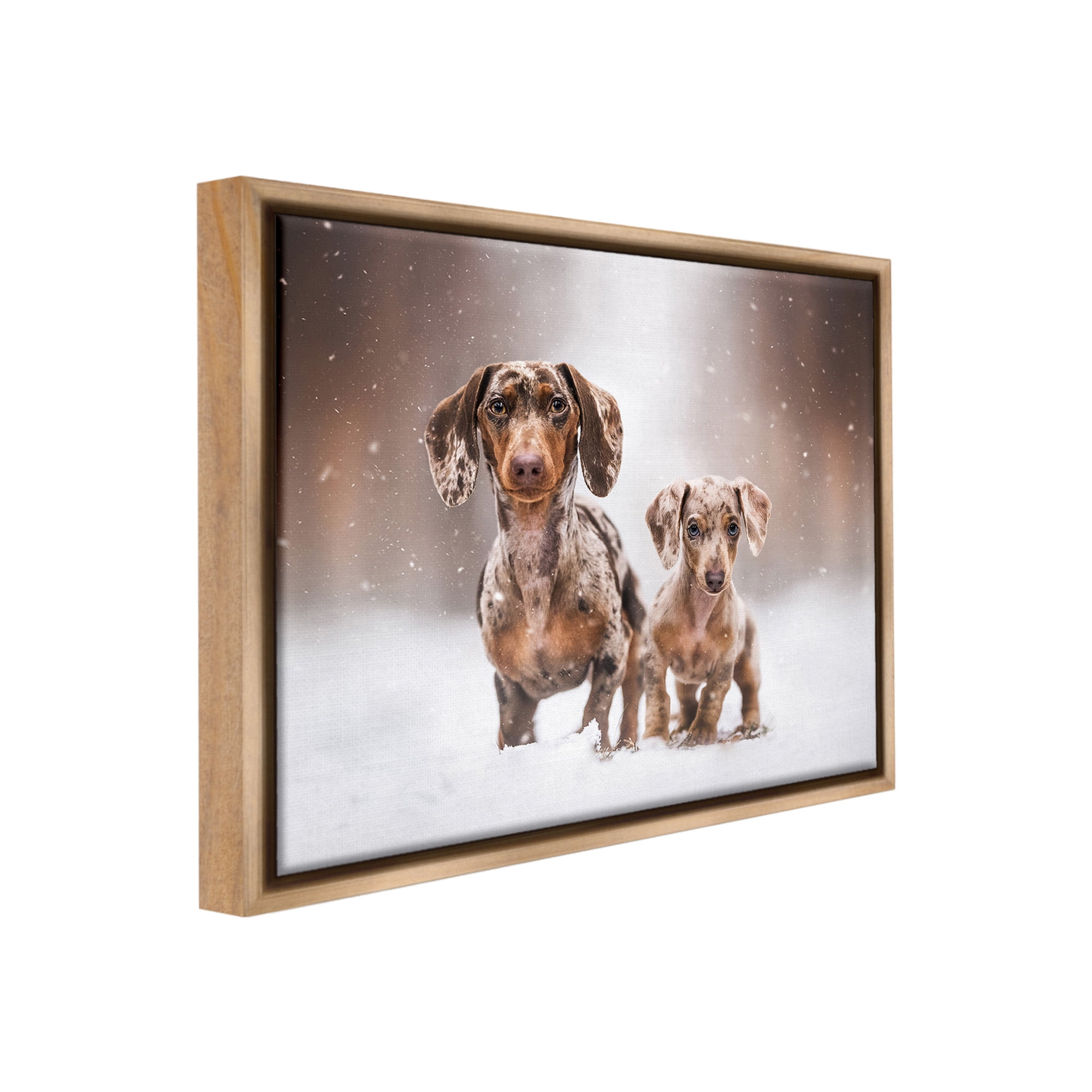 Stupell Industries Playing Puppies in Snow Animals & Insects Painting Brown Floater Framed Canvas Art Print Wall Art, 31 x 25