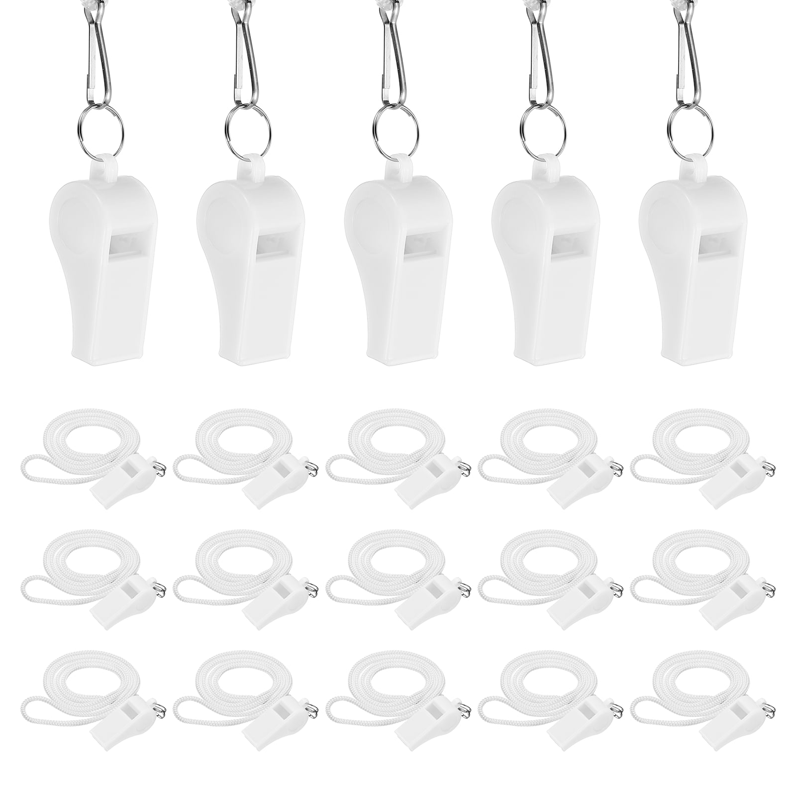 Uxcell Plastic Whistles with Lanyard, Training Sports Gather Whistles Loud Crisp Sound Colorful Bulk Whistle 20 Pcs & White -Fitting for (Coaches/Referee/Outsides/Team Events)
