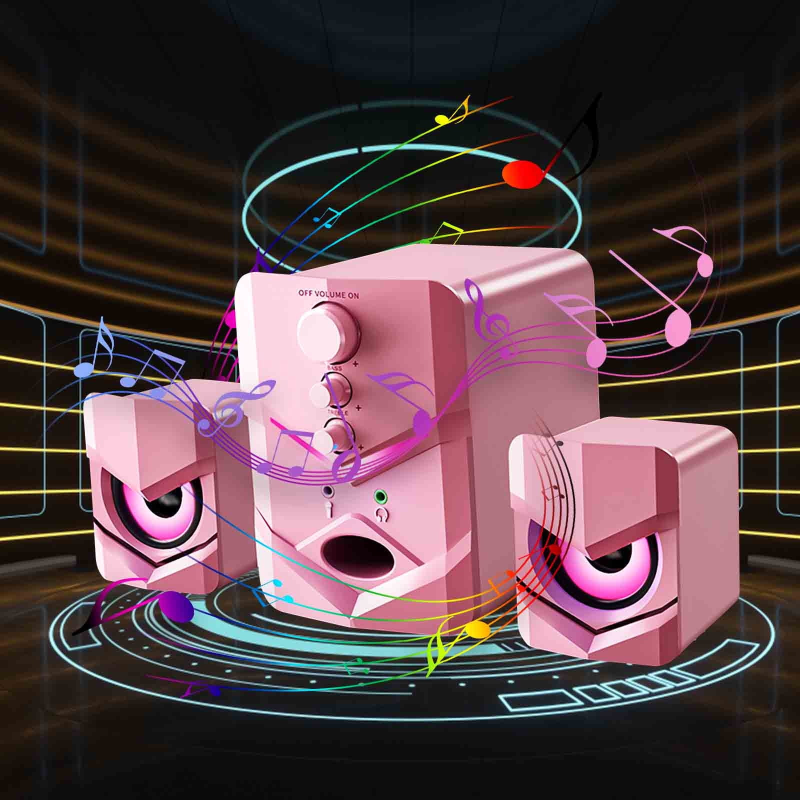 Bluetooth Computer Speakers,Compact Computer Speaker with Subwoofer,Desktop Multimedia Speaker Deep Bass Channel,with Ambient Light,for Wedding Party