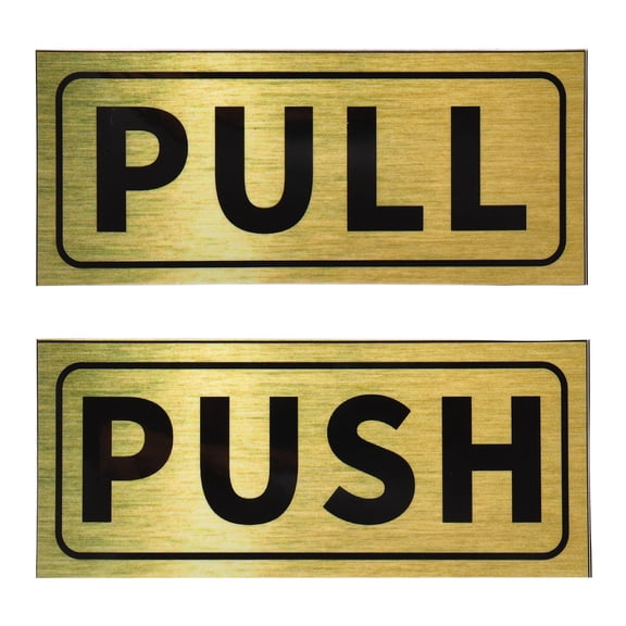 Uxcell Push Pull Door Sign 1 Set 2"x5" Polyvinyl Chloride Self-Adhesive Horizontal Pull Push Sticker Sign Golden