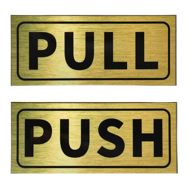 Unique Bargains Push Pull Door Sign 2'x5' Adhesive Horizontal Pull Push Sticker Golden 1 Set