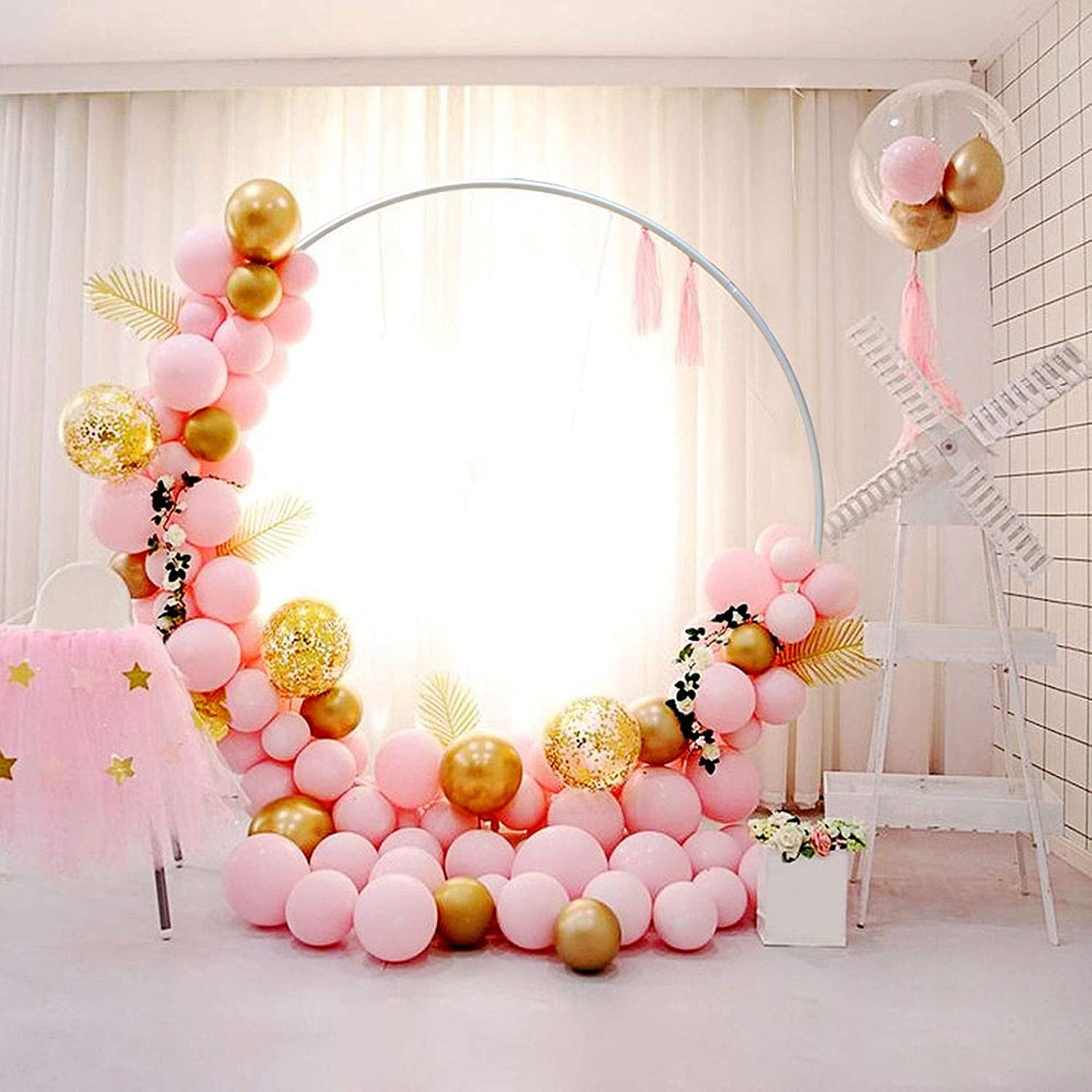 2M White Round Hoop Arch Mesh Backdrop Flower Display Stand Frame Wedding New 