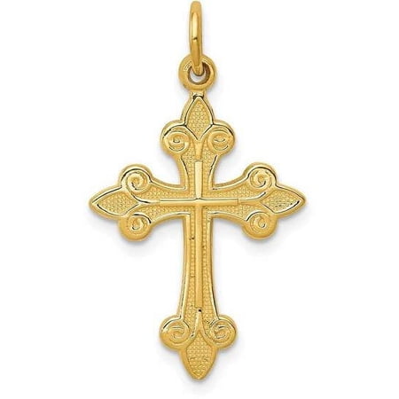 14k Yellow Gold Fleur De Lis Cross Pendant C1957