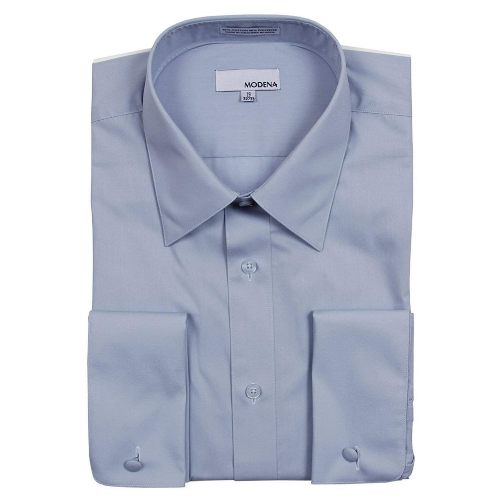 Modena Modena Men's Contemporary (Slim) Fit French Cuff Solid Dress