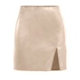 thumbnail image 2 of Juosiy Womens Trendy Vintage High Waist Short Bodycon Skirts Solid Color Slit Mini Leather Skirts, 2 of 4