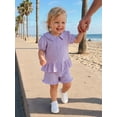 thumbnail image 5 of Cenuakty Toddler 0-3T Girls Summer Outfit Ruffled Hem Button up Short Sleeves T-Shirt and Elastic Shorts Set Cute 2 Piece Clothes, 5 of 9