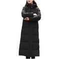 thumbnail image 2 of HAPIMO Women Long Quilted Coat Maxi Length Long Sleeve Puffer Jacket Solid Hooded Padded Coats Thick Warm Winter Outerwear Pockets Button Black L, 2 of 5