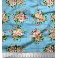 thumbnail image 1 of Soimoi Blue Cotton Cambric Fabric Leaves & Rose Floral Fabric Prints By Yard 42 Inch Wide, 1 of 3