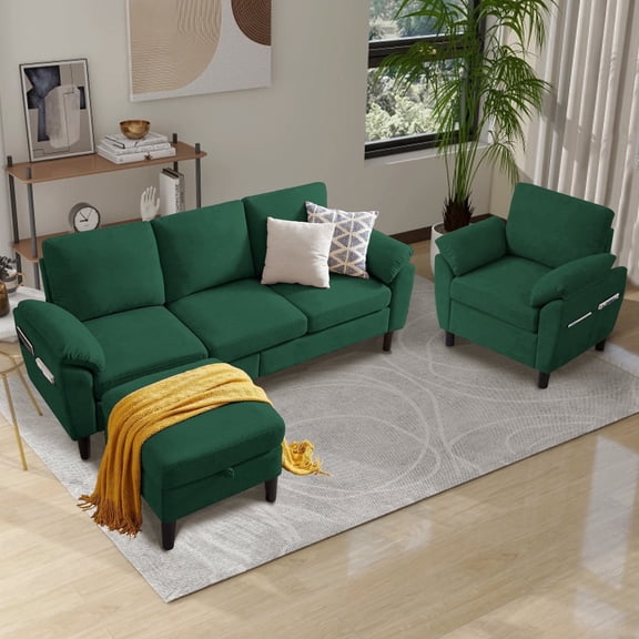 Soscana Living Room Furniture 2 Piece Set,Sectional Sofa Couch with Storage Ottoman and Accent Chair,Green