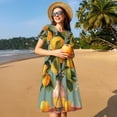 thumbnail image 4 of Honeii Retro Warm Lemon Flower Print Women’s Short Sleeve Dress, Comfortable Casual Dress, Soft Polyester Spandex Blend, Stylish Everyday Wear for Summer, Perfect for Travel and Vacation, 4 of 6