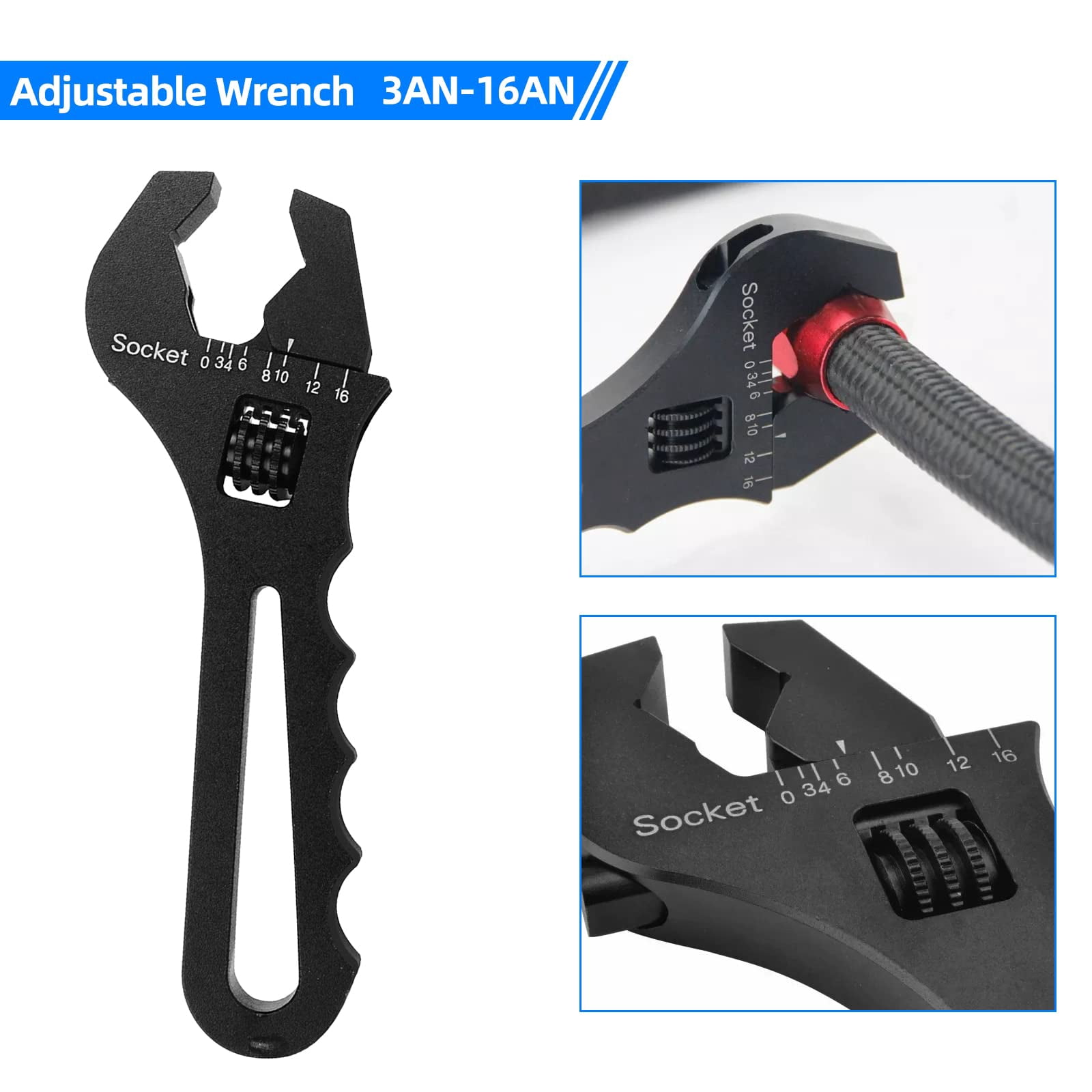 SPEEDWOW Adjustable Wrench, 3AN-16AN An Fitting Wrench Aluminum Lightweight Spanner Tools for An Hose Fitting Adapter End, 3Pcs