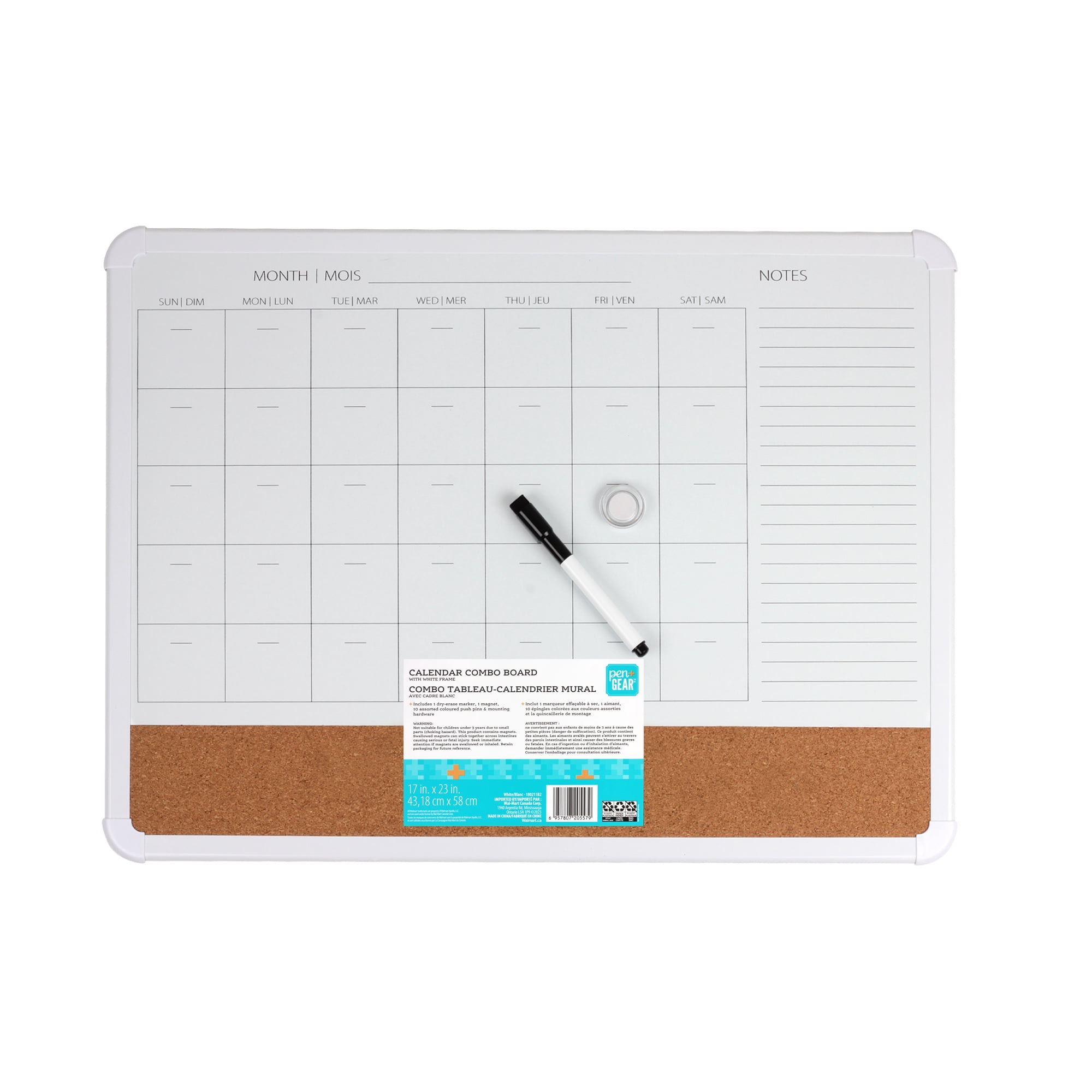 Pen+Gear,  17x23, Plastic White Frame Calendar Board