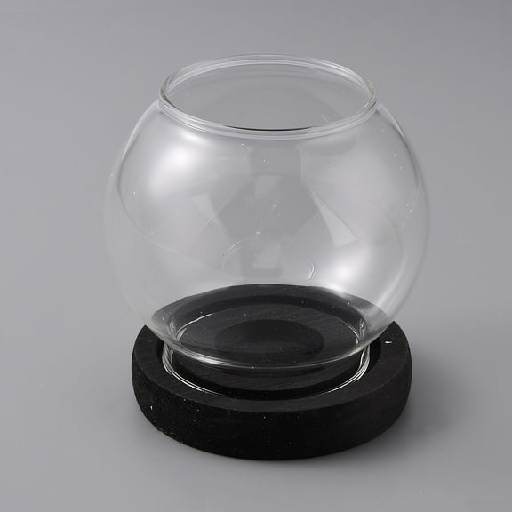1 Set Rondelle Glass Candle Holder with Wood Base Candle Bell Jar Home Tabletop Centerpiece Decoration Clear 10.35x10.6cm Inner Diameter: 3.6cm