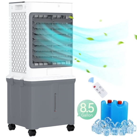 8.5 Gal Swamp Cooler, 2800 CFM Portable Evaporative Air Cooler with 3 Speeds, Remote, 7H Timer, 120°Oscillation, Air Cooling Fan for Room, Garage, Bedroom