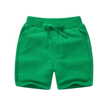 LNWUY Kids Summer Solid Color With Pockets Casual Pants Loose Breathable Elastic Waist Shorts Children s Summer Sports Shorts Green 4 Years