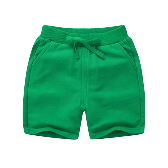 VSSSJ Kids Sports Shorts Cotton Casual Drawstring Elastic Waist Solid Color Active Shorts with Pockets Green 5 Years