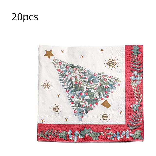 Christmas Tree Paper Napkins Doubles Sided Print Merry Christmas Kitchen Guest Napkins For Xmas Party Supplies 20 Pcs Disposable Holiday Dinner Napkins 6.5 X 6.5 Inches
